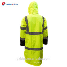 Custom ANSI Class 3 Hood Polyester Rain Jacket Yellow Waterproof Reflective Hi Visibility Man Rain Coat